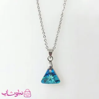 گردنبند سواروسکی زنانه استیل مدل مثلث آبی سایز بزرگ کد 200
