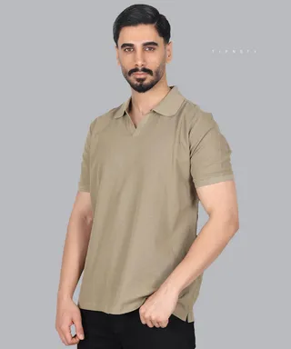 تیشرت یقه شکاری مردانه ساده 0568