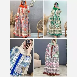 پیراهن لیلیوم عیدانه جنس کرپ فلور ترک