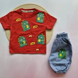 تیشرت و شلوارک دایناسور قرمز kids