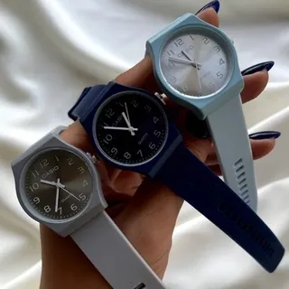 ساعت مچی زنانه و دخترانه کاسیو بند pu پیو (سیلیکونی) Casio طوسی -آبی کد9391