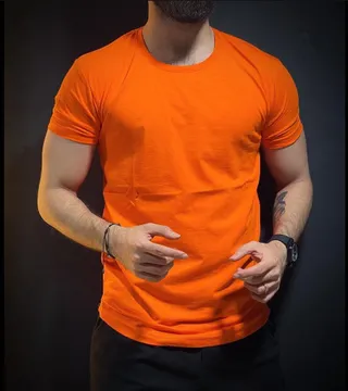 تیشرت ساده بیسیک نارنجی نخ پنبه مردانه