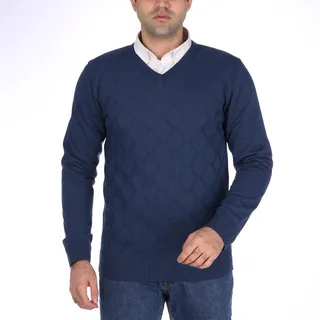 پلیور مردانه تریکو پاییزان مدل LOZ یقه هفت رنگ آبی...