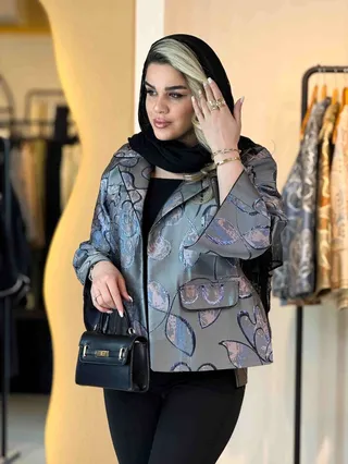 کت ژاکارد آستین رکلان ذغالی 120513