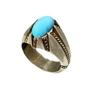 انگشتر نقره مردانه مدل دستساز مزین به فیروزه نیشابوری طبیعی 905763-2424