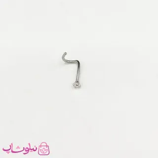 پیرسینگ بینی میخی نگین‌ دار منحنی سفید نقره ای کد 218