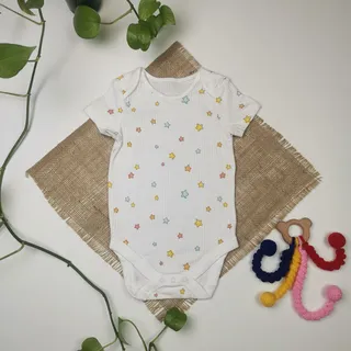 بادی نوزادی دخترانه آستین کوتاه طرح ستاره کبریتی سفید رنگ