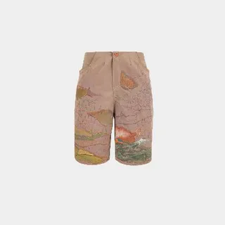 شلوارک زنانه کرم خاکی نقاشی شده