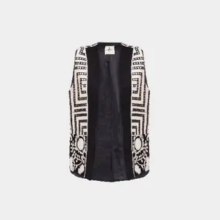 جلیقه زنانه لینن کرم و مشکی گلدوزی شده