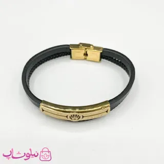دستبند مردانه طرح رولکس چرم یک لاین مشکی طلایی کد 1188
