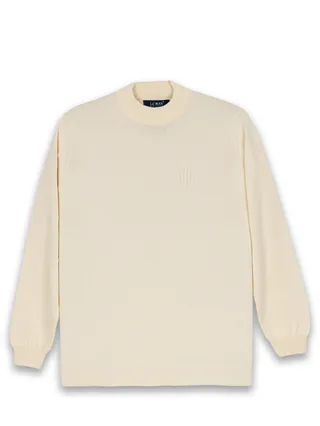 پلیور شیری یقه پنج سانت ساده