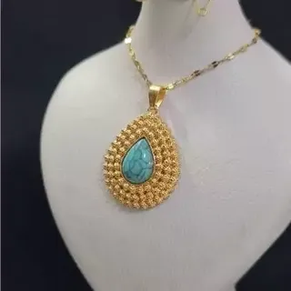 گردنبند زنانه فیروزه ای اشکی طرح طلا