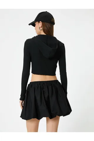 KotonCrop Hooded زیپ ژاکت کش باف پشمی آستین بلند Slim Fit
