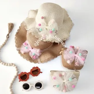 ست کلاه ساحلی و کیف پاپیون