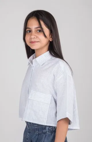 شومیز ساده بافت راه راه آستین افتاده