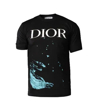 تیشرت نخ پنبه یقه گرد Dior مردانه مشکی طرح دار