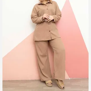 ست دو تیکه دکمه چوبی شومیز و شلوار زنانه مانتو و شلوار زنانه 