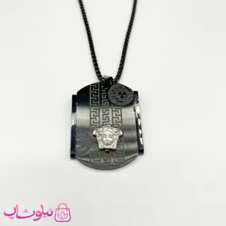 گردنبند مردانه طرح ورساچه استیل نقره ای مشکی کد 150