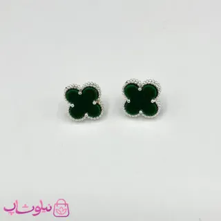 گوشواره ظریف دخترانه طرح ونکلیف یشمی آبکاری نقره کیفیت مستر کد 240
