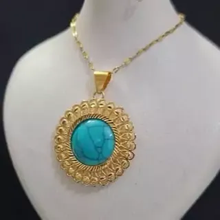گردنبند فیروزه ای زنانه گرد