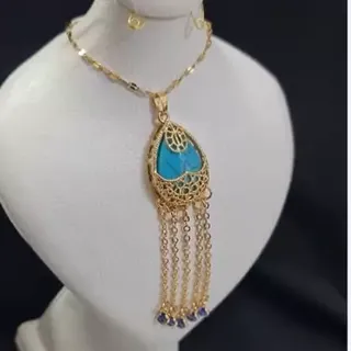 گردنبند فیروزه ای زنانه آویزدار