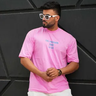 تیشرت مردانه صورتی مدل VIVRE LAVIE