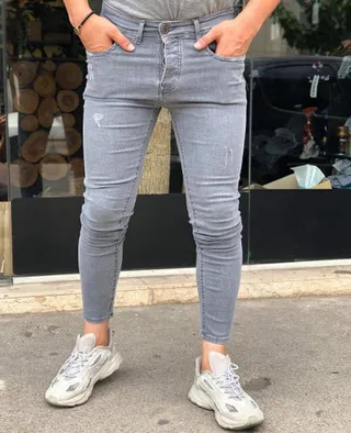 شلوار لی خاکستری اسکینی مردانه کد tyj64357875rr