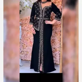 لباس مجلسی مزونی و پوشیده زنانه سایز بزرگ لباس مجلسی عروسی لبا فرمالیته ماکسی مجلسی نگین کاری شده سایزبندی 44 الی 54