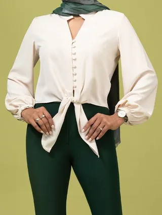 شومیز زنانه کرپ الیزه گره ای تابستانی یقه هفت آزیتا کرم