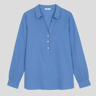 شومیز لینن یقه هفت بلو وایت اسپرینگ فیلد