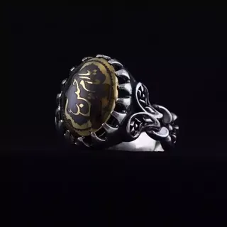انگشتر مردانه حدید ر‌وکش برنجی نقش یاامام حسین اصل ( انگشتر حدید )