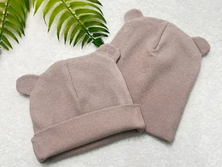 کلاه دو لایه  گرد گوش دار کبریتی نوزادی رنگ خاکی