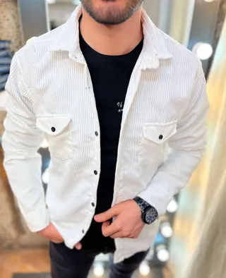 پیراهن مخمل کبریتی مردانه سفید اعلا - کد 4587