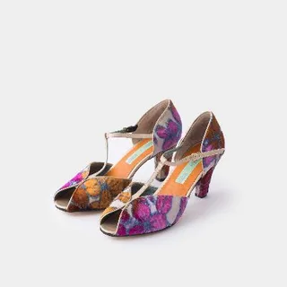 کفش زنانه صورتی گل مخمل برجسته