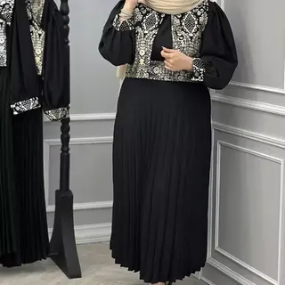 ژیله و پیراهن و کمربند جنس کرپ اسکاچی و تافته فری تا 46