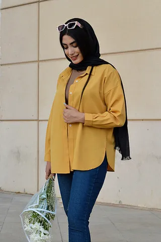 شومیز بیسیک زنانه رنگ خردلی  کد(7157)