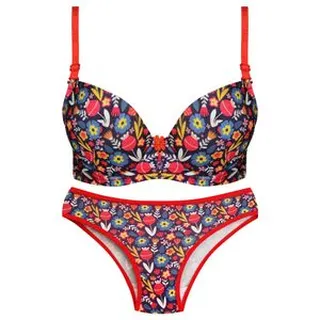 ست شورت و سوتین زنانه لنا ژنکن مدل پوش آپ فنردار کاپ اسفنجی بند متحرک کد 4378-14 رنگ سرمه ای