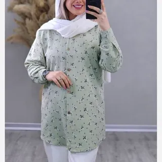 شومیز مانتویی گل گچی جنس آیوا پلاس