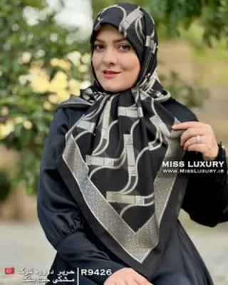 روسری حریر دووره ترک مشکی جت بلک R9426