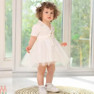 لباس مجلسی دخترانه پیراهن آستین کوتاه شیری...