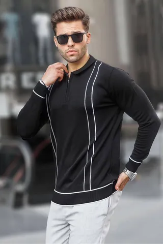 Madmextژاکت بافتنی مردانه یقه پولو بیسکویتی زیپ دار