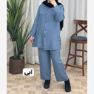 ست تونیک شلوار شانتون یقه دار 