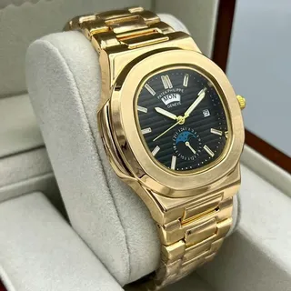 ساعت مچی مردانه دو تقویم طرح خورشید و �ماه بند استیل رنگ ثابت patek Philippe