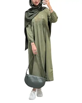 پیراهن زنانه سبز زیتونی کد 18724