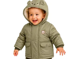 کاپشن کلاهدار توکرکی نوزادی رنگ سبز طرح خرسDelyar از برند پاپو papo