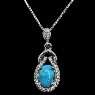 گردنبند نقره زنانه مدل سنگ فیروزه نیشابور آبکاری ر...