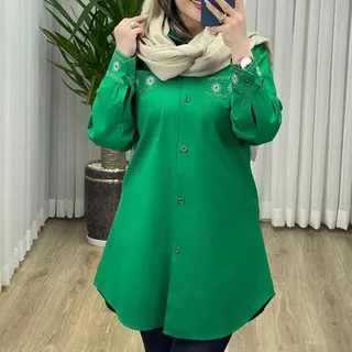 مانتو لنین جیب گلدوزی قد 85