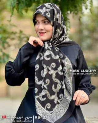 روسری حریر دووره ترک مشکی جت بلک R9421