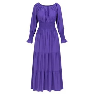 پیراهن ساحلی یقه گرد زنانه مدل سینه کش پهن رنگ بنفش