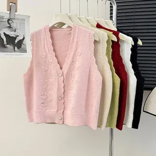 وست بافت دکمه دار وارداتی کد 6487